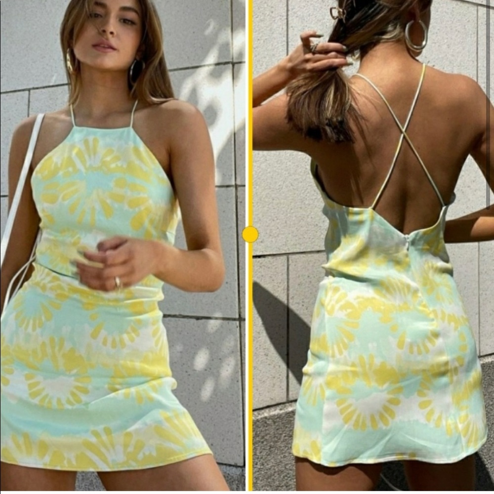 Zara printed tie dye halter satin mini dress